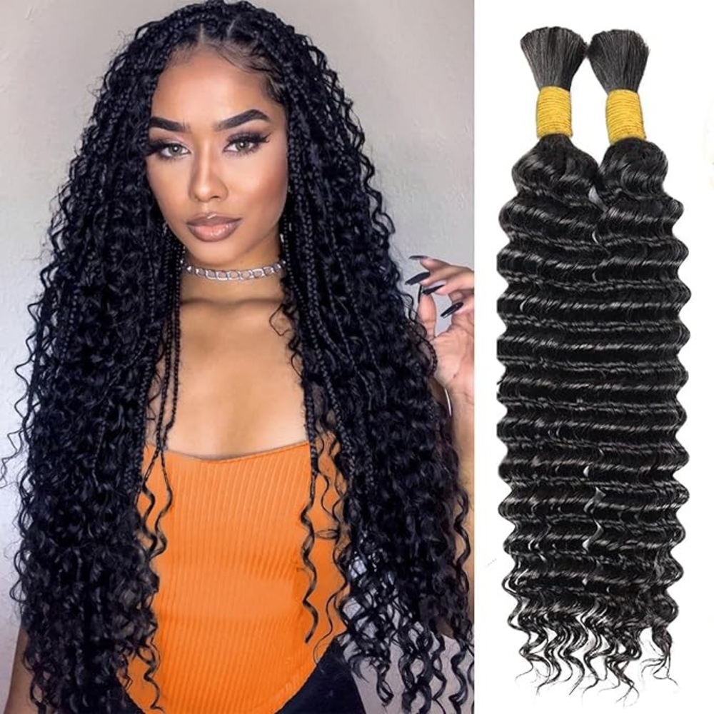 HUMAN HAIR Black Deep Wave Braiding Hair Bundles 16in 100g